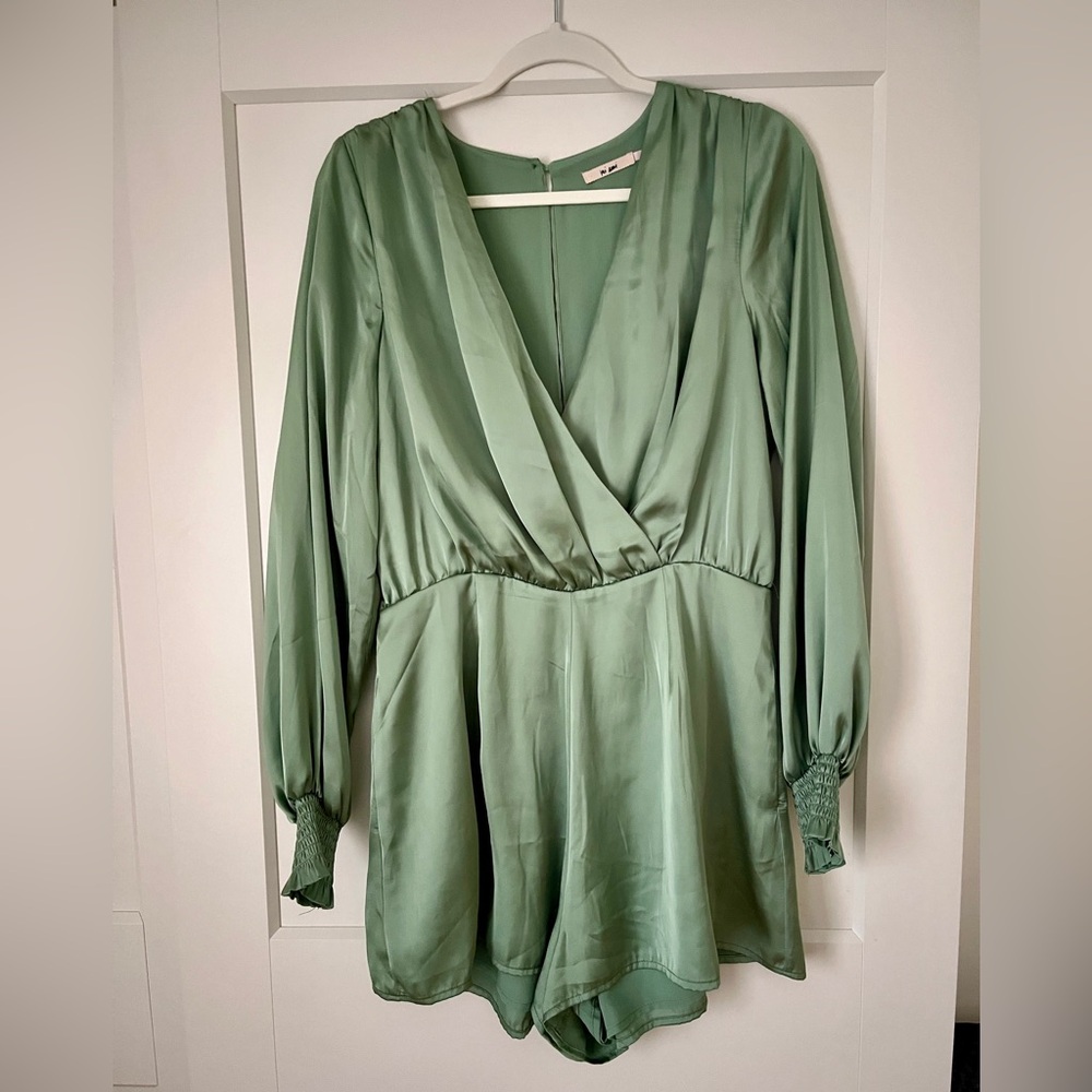Francesca's Sage Satin Romper